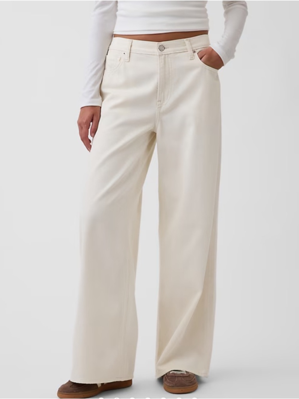 GAP Baggy Midrise Ultrasoft Wide-Leg Pants in Cream - Picture 2 of 7